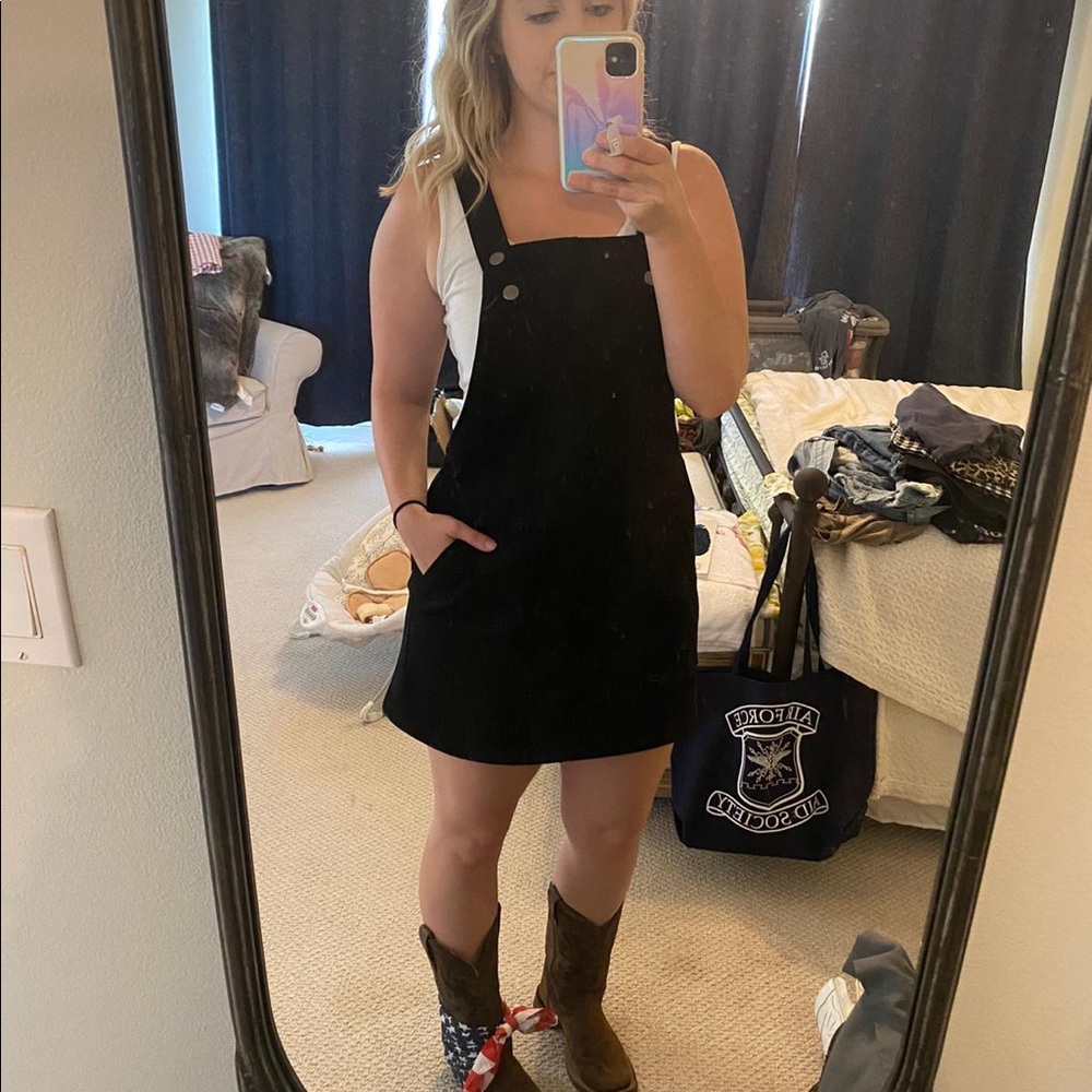 Black suede overall dress